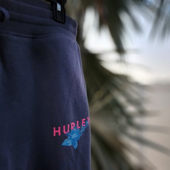 Hurley Women's Fleece Jogger Sweatpants Drawstring Flower Logo Medium- BLUE - Picture 2 of 4